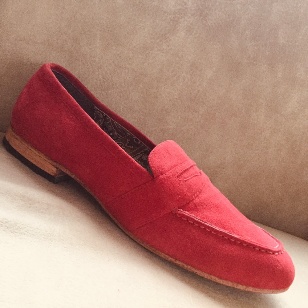 Vibram Red Suede Penny Loafers